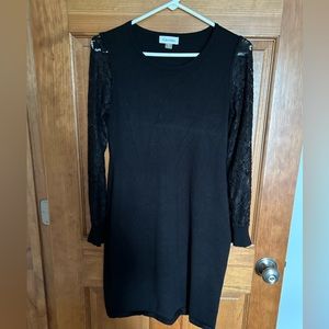 Calvin Klein black sweater dress with lace sleeves